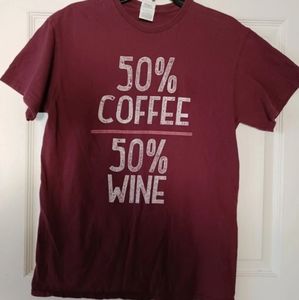 50% Coffee 50% Wine Mom Funny Shirt Burgundy Med